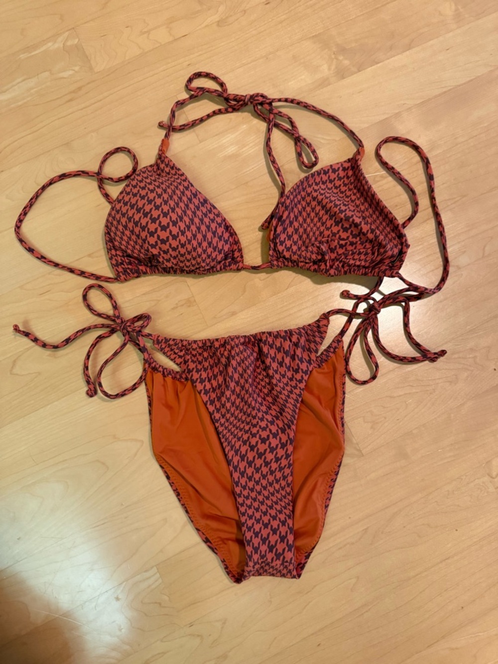 Rip Curl Houndstooth Tie-Side Bikini - Rust & Black
